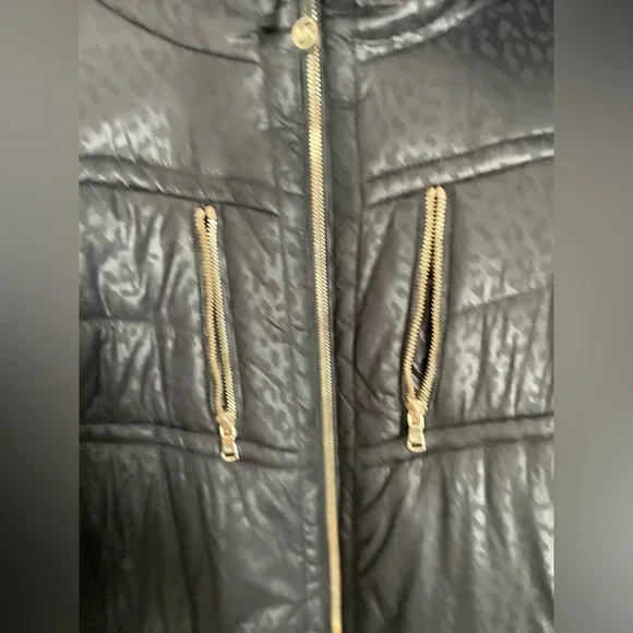 Michael Kors Hooded Quilted Mixed Faux Fur Trim Jacket Coat Plus 2X Black - Picture 3 of 7